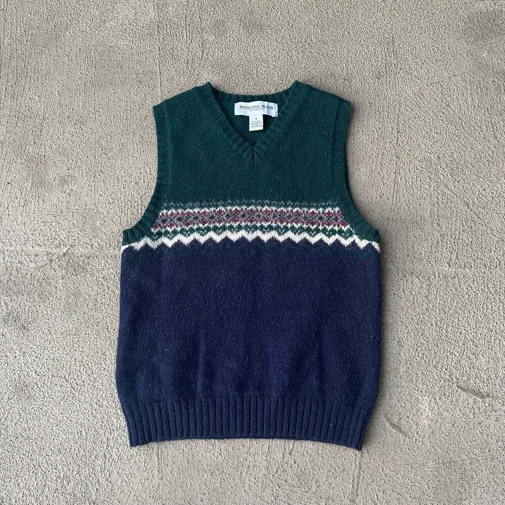 Montana Blues 100% Wool Fair Isle V-Neck Sweater Vest